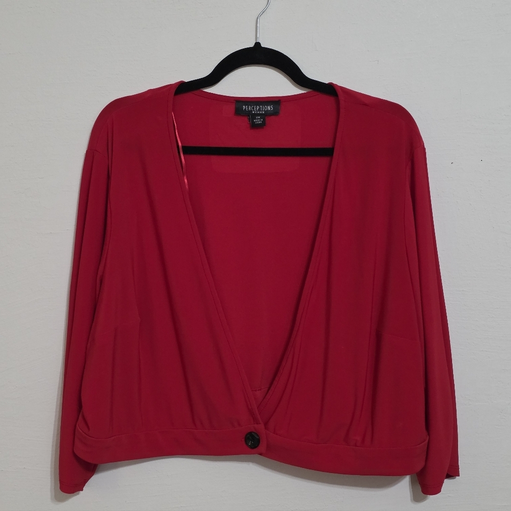 Perceptions Women's Red Cardigan With Single Button